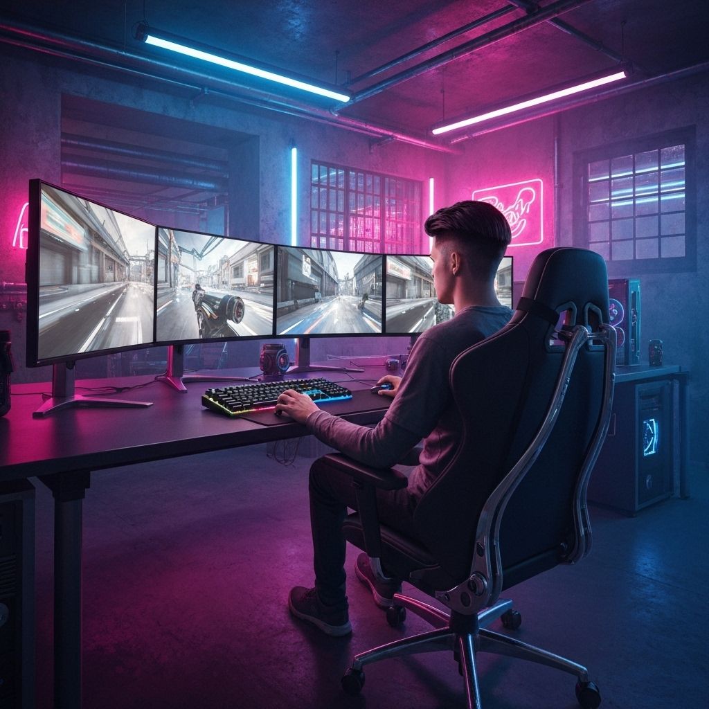 Setup Gaming JARISAKTI138 dengan pencahayaan neon futuristik